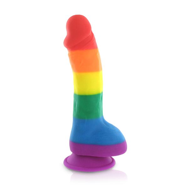 Pride Dildo Silicone Rainbow Dildo With Balls Laat jouw LGBT pride zien met de allereerste regenboog dildo! 20 harde centimeters van regenboog pride! Deze dildo is 20 cm lang en geheel gemaakt van hoogwaardige lichaamsveilige siliconen
